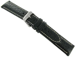18mm deBeer Genuine Sports Leather Padded Black White Stitching Watch Band Long - Picture 1 of 2