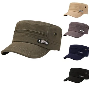 Cotton Military Hat Adjustable Flat Top Army Cadet Cap #XCAT-127 - Picture 1 of 10