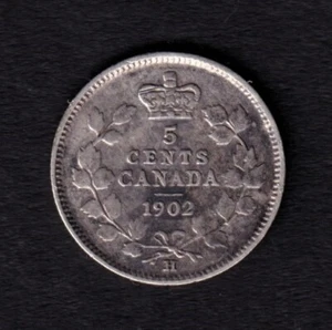Canada 1902H 5c Five Cent Silver Coin King Edward VII F Fine .925 #10 - Picture 1 of 2