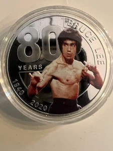 CHINESE STAR BRUCE LEE 1940-2020. 80 yrs COMMEMORATIVE SILVER PLATED COIN. - Picture 1 of 17