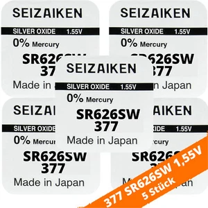 5 x SEIZAIKEN 377 SR626SW Batterie Knopfzelle SR66 SR626SW AG4 1,55V Seiko - Bild 1 von 2