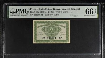 French Indochina P-88a 5 Cents 1942 PMG 66 EPQ - Image 1 of 2