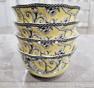 222 Fifth Adelaide Yellow Set of 4 Cereal Bowls 5.5" Floral, Birds - NEW - Picture 1 of 12