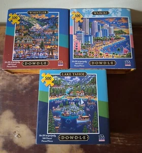3 Dowdle puzzles 500 pieces lot of 3 Lake Tahoe, Whistler, Waikiki - Picture 1 of 2