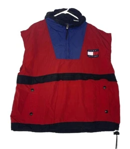 Vintage Tommy Hilfiger Jacket Vest Mens Large Red Anorak Quarter Zip Pullover - Picture 1 of 16