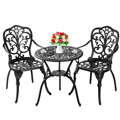 3 Piece Outdoor Bistro Set Aluminum Patio Bistro and Chairs Set of 2 Black - Image 1 of 4