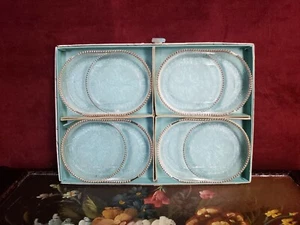 Set of 4 Jeannette Glass Coaster Harp Gold Beaded Rim with tea bag holder - Picture 1 of 4