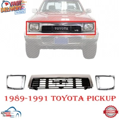 NEW FRONT GRILLE HEADLAMP DOOR BEZEL LEFT RIGHT 3PC FOR 1989-1991 TOYOTA PICKUP - Image 1 of 4
