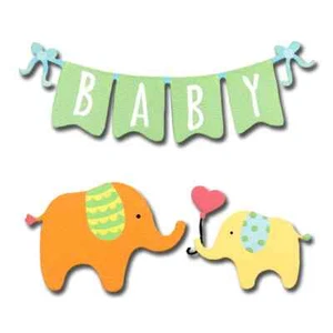 Roeda Brighten Life 3 Metal Art magnets Baby Banner Elephants w/ Balloon - Picture 1 of 2