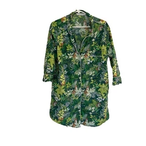 Print Fresh Pajamas Womens M Sage Green Tropical Oasis Button Down Sleep Shirt - Picture 1 of 5