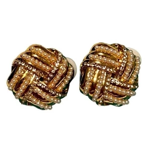 Classy faux mini pearls and rhinestones love knot clip on earrings women OS - Picture 1 of 4