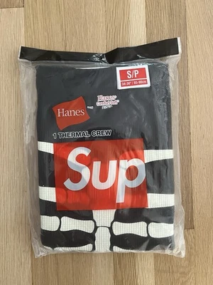 Supreme Hanes Bones Skeleton Thermal Crewneck Black Shirt FW25 - Size Small - Image 1 of 4