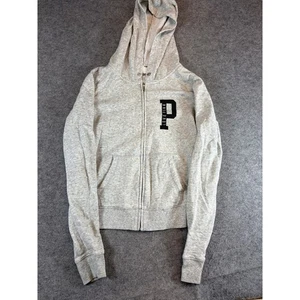 Pink Victoria's Secret Zip Up Hoodie Womens Small Gray Cotton Blend Streetwear - Picture 1 of 5