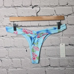 Frankies Bikinis Dexter Tanga Bikinihose Blau Blumenmuster Neu Größe L - Bild 1 von 10