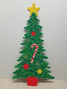 Vintage geschmolzen Kunststoff Popcorn Weihnachtsbaum Urlaub Tür Wanddekoration 24 Zoll - Bild 1 von 7