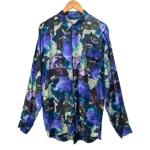 Camisa Arte Abstracto Manga Larga Abotonada Festival Rave Fiesta Top Talla XL - Imagen 1 de 14