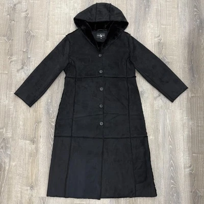 Abrigo Phat Vintage Bebé Mujer 1X Negro Imitación Gamuza Largo Sherpa Forrado Chaqueta con Capucha Foto 1 de 4