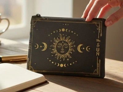 Zippered Canvas Pouch With Sun & Moon Design - Image 1 of 4