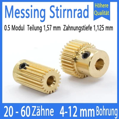 Zahnrad, Stirnrad, Modul 0.5, mit Nabe, aus Messing, Zähne 20-60 Bohrung 4-12mm - Bild 1 von 4