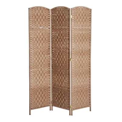 HomCom 6' Tall Wicker Weave Three Panel Room Divider Privacy blonde wood