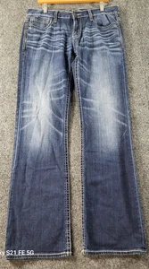 BKE Carter Bootcut Denim Jeans Herren 34x32 Blau Dark Wash Whiskering Sretch - Bild 1 von 14
