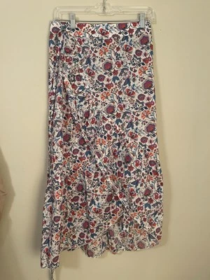 POPIES Bordeaux Cotton Wrap Skirt Floral One Size Adjustable Tie Waist Maxi Midi - Image 1 of 4