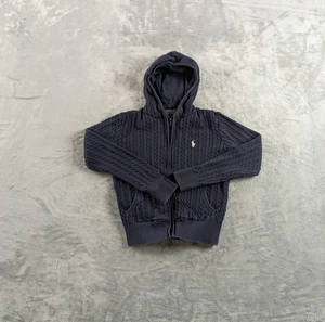 Polo Ralph Lauren maglione giovane medio 8-10 blu navy maglia cavo full zip cappuccio - Foto 1 di 13