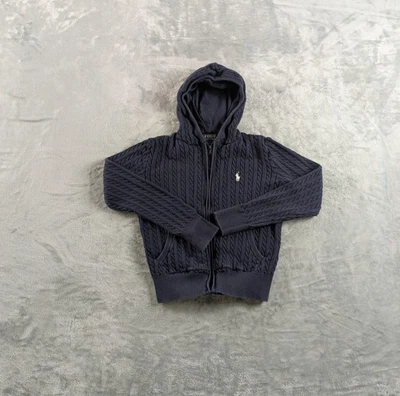 Polo Ralph Lauren Sweater Youth Medium 8-10 Navy Cable Knit Full Zip Hoodie - Image 1 of 4