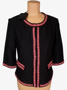 Neu mit Etikett St. John Strick Kaviar schwarz schimmernd Strick Jacke Blazer Topper Gr. 6 $ 1495 - Bild 1 von 8