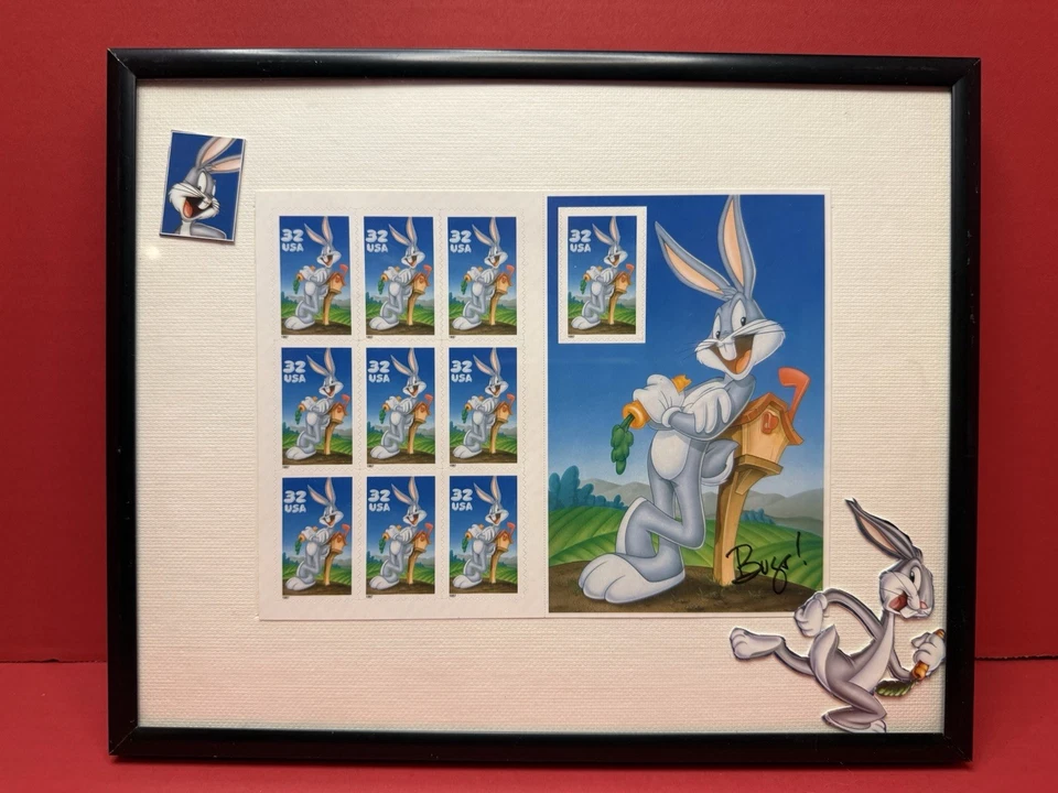Bugs Bunny Looney Tunes 32 Cent Stamps 1997 Full Sheet of 10 Stamps Framed - Image 1 of 1