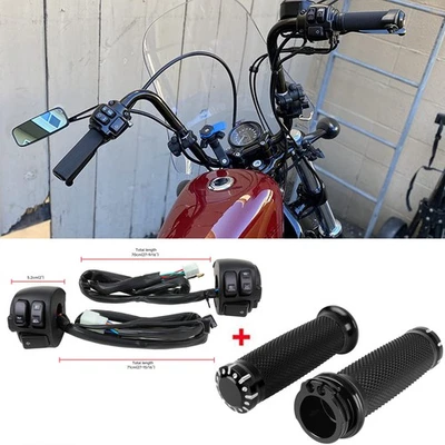 Interruptores de control de manillar de motocicleta de 1" con empuñaduras para Harley Sportster 883 Foto 1 de 4