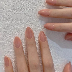 24pcs Nude Almond Fake Nails Solid Color Pink Glossy False for Stage - Picture 1 of 8