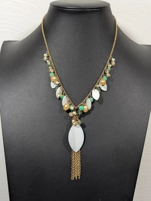 Collar Distintivo Beachy Coastal Boho Blanco Concha Verde Cuentas Racimo Dije 18" Foto 1 de 4