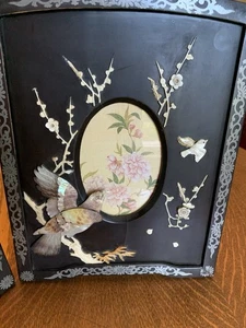 Antiker Orientalischer Bilderrahmen Paar Schwarz Lack Perlmutt 12x10" - Bild 1 von 21