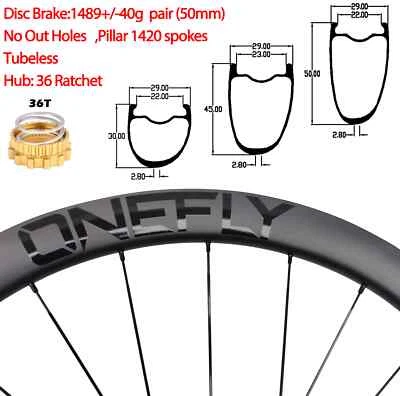 700C Carbon Gravel Road Bike Disc Wheels Width 29mm 30/45/50/60mm Depth Clincher - Image 1 of 4