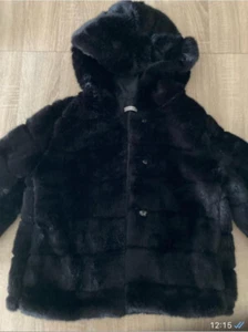 pelliccia elegante corta con cappuccio maniche 3/4 donna taglia S come nuovo - Foto 1 di 3