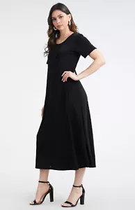 VESTIDO LARGO NEGRO JOSTAR Elastizado Poli Spandex Tejido VIAJE Slinky S M L XL 2X 3X - Imagen 1 de 8