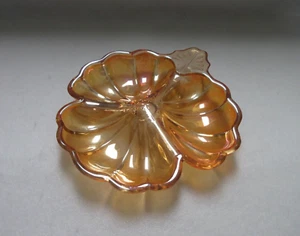 Vintage Jeannette DORIC Marigold Iridescent/Carnival 3-Part Clover Candy Dish - Picture 1 of 13