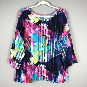 Pullover Top Morbido Dintorni Manica 3/4 Floreale 1X Multicolore Elasticizzato Casual - Foto 1 di 7