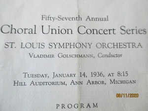 SOCIEDAD MUSICAL UNIVERSITARIA MICHIGAN PROGRAMA DE CONCIERTOS CORALES ANN ARBOR ENERO 1936 - Imagen 1 de 5