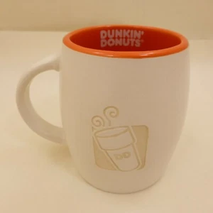 Taza de café pesada Dunkin Donuts 2012 3D en relieve blanco naranja 14 oz lado redondeado - Imagen 1 de 8