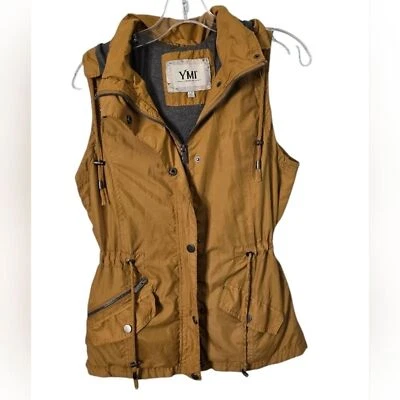 YMI Camel Brown Sleeveless Hooded Vest Jacket Size L Polyester military  - Image 1 of 4