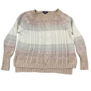 Chaps Women's Cable Knit Sweater M Beige Striped Cotton Blend - Picture 1 of 12