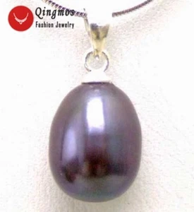 Collar colgante de perlas negras naturales con gota de 9-10 mm para mujer cadena de plata S925 de 16" - Imagen 1 de 3