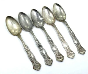 Antik 5-teiliges Set CORNWALL MIDDLETOWN Wildblume Silberteller 6 Zoll Teelöffel - Bild 1 von 7