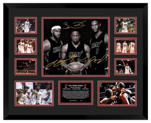 Miami Heat LeBron James Dwayne Wade Chris Bosh NBA Signed Framed Memorabilia - Picture 1 of 2