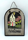 Grenzow Mauer Wood WELCOME Plaque Carved Sign House & Flowers 2004 Wisconsin