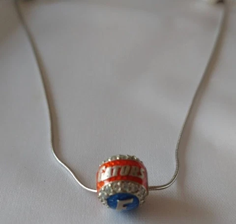 Florida Gators Baseball Necklace, Silver Chain, 1/2" Baseball Charm, 16" Chain Cover