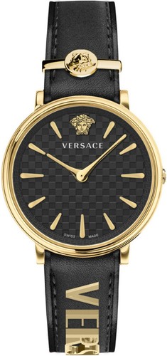 Versace VE8104622 V Circle Lady oro nero pelle orologio da polso donna NUOVO