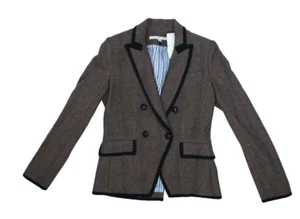 Veronica Beard Brown Herringbone Wool Blend Double Breasted Blazer Womens 6 - Picture 1 of 9